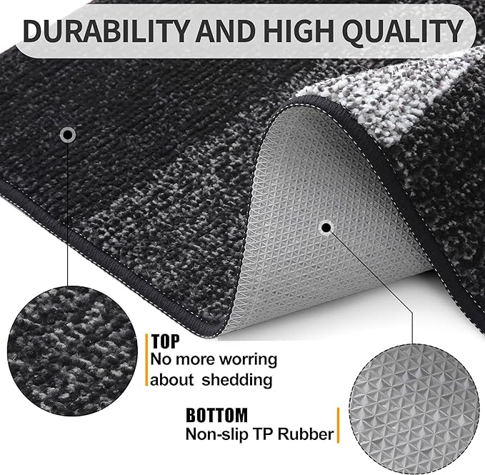 Kitinjoy Indoor Outdoor Door Mat, 71x47 Non-Slip Absorbent Dirt Trapper, Low-Profile Washable Inside Entrance Front Floor Mat, Sturdy Soft Entry Doormats for Entryway, Black