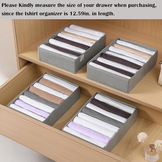 4 Packs T-shirt Drawer Organizers for Clothing,8 Grids Compartment Wardrobe Storage Box, Washable Clothes Organizer for Folded Clothes, Legging, Silk Scarve