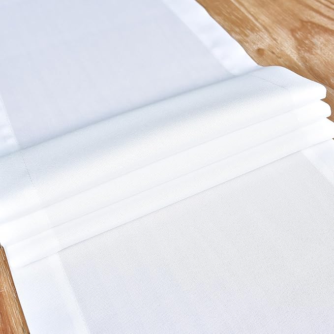 NEWISHER Farmhouse Rustic Table Runner Solid White Rectangular Table Runners Faux Linen Table Runner for Everyday Use Kitchen Dining Party Table 13x90 Inch