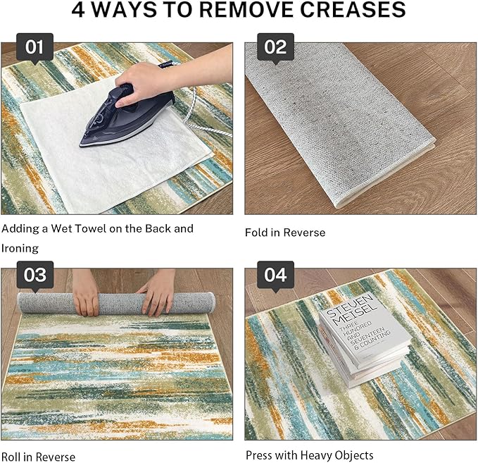 Modern Abstract Runner Rug 2x6, Green Mustard Multi Washable Kitchen Runner Non-Slip Soft Hallway Rug Runner Thin Print Faux Wool Carpet for Entryway Bedroom Laundry Room Indoor Home Decor