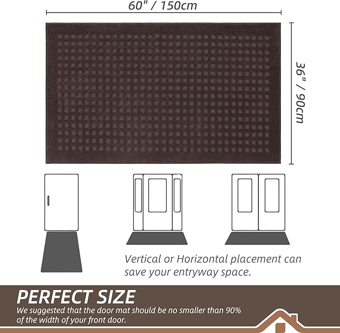 BEQHAUSE Waffle Door Mats Indoor 36"x60", Dog Mat for Muddy Paws Absorbent and Dirt Resist Floor Mats Non-Slip Washable Rugs for Entryway, Welcome Mat for Front Back Door, Muddy Wet Shoes, Dark Brown