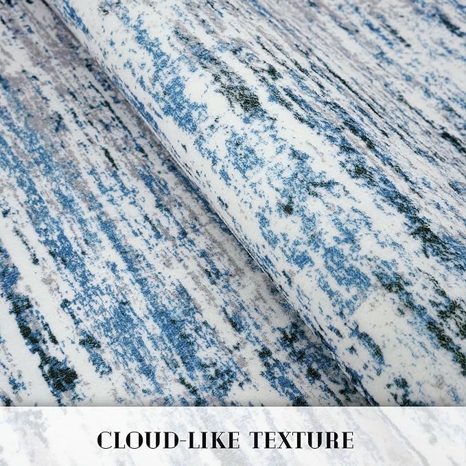 Modern Abstract Runner Rug 2x5, Grey Blue White Washable Entryway Kitchen Runner Non-Slip Soft Hallway Rug Runner Thin Print Faux Wool Carpet for Bedroom Laundry Room Indoor