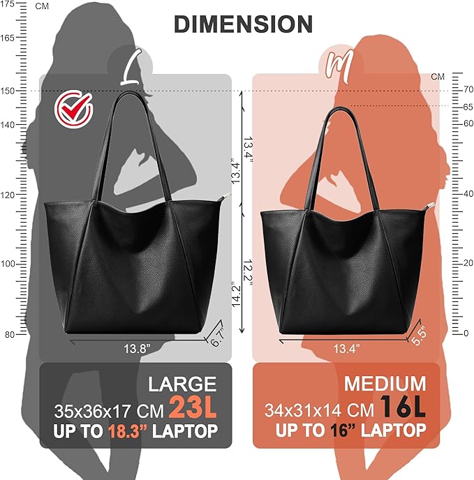KALIDI Large Tote Bag Vegan Leather Casual Zipper Work Bag Weekender Hobo for Women 23L Oversize Shoulder Travel Purse