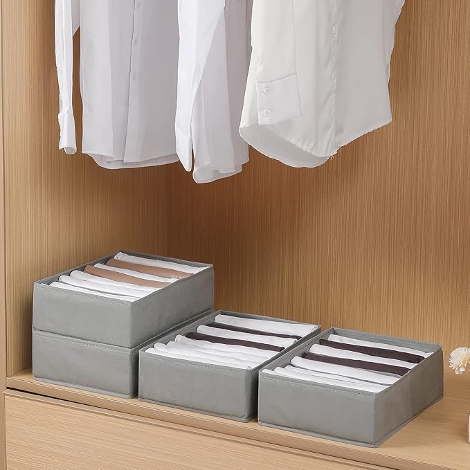 4 Packs T-shirt Drawer Organizers for Clothing,8 Grids Compartment Wardrobe Storage Box, Washable Clothes Organizer for Folded Clothes, Legging, Silk Scarve