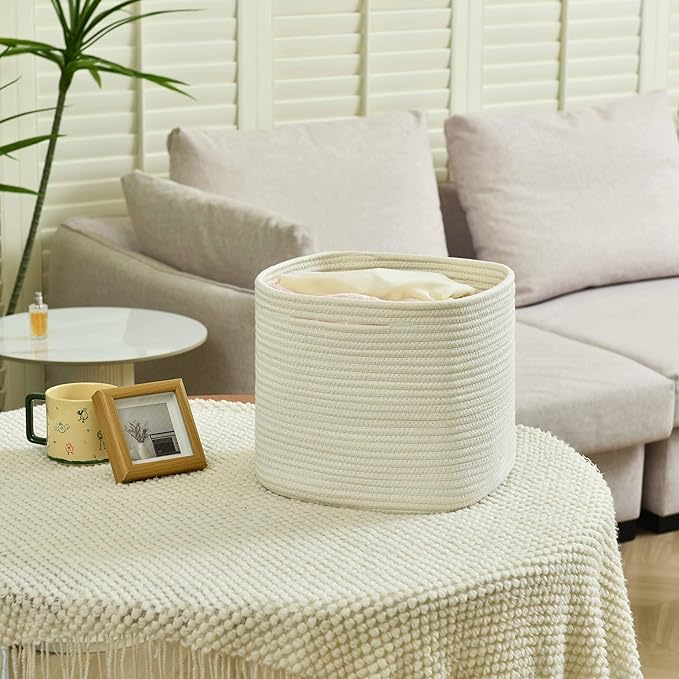 3 Pack Storage Cubes 11 Inch Cotton Rope Woven Baskets for Organizing Cube Bin Square Shelves Organizer,Classroom,Kids Toy Bins,Closet,Baby Nursery(Creamy White)