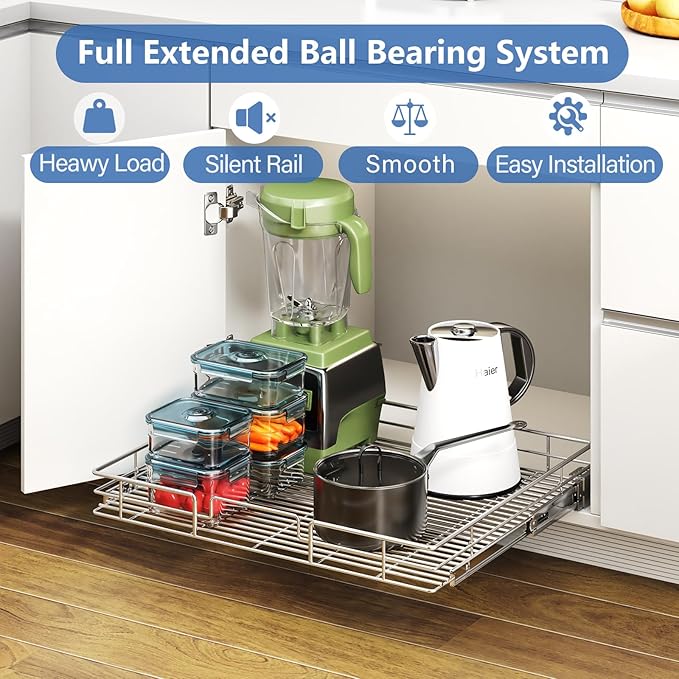 ROOMTEC Pull Out Cabinet Organizer, Cabinet Pull Out Shelves 30" W x 21½" D, Heavy Duty Cabinet Drawers Slide Out Kitchen Cabinet Organizers Storage Shelf