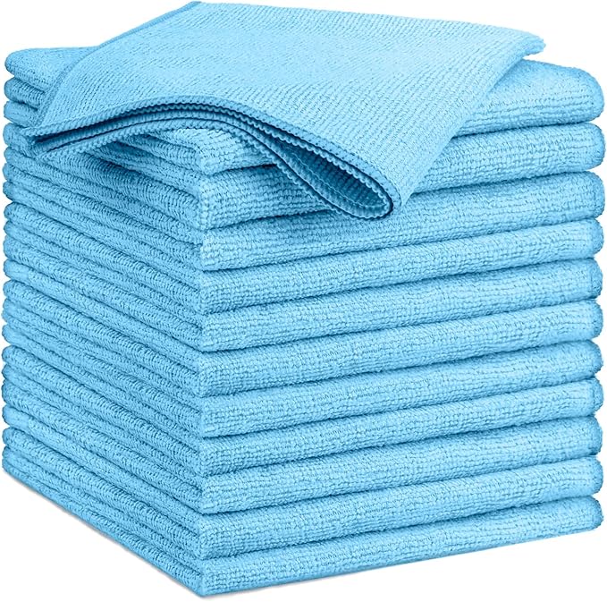 GLIMGLINT Blue Microfiber Cleaning Cloth, 12 Pack Cleaning Towels for Kitchen, Lint Free, Scratch-Free, Highly Absorbent, and Reusable Cleaning Rags for House, Window and Glass, Cars, 14"X12"