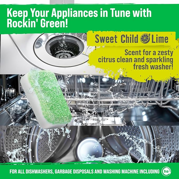 Rockin' Green Deep Cleaning and Deodorizing Tablets for Dishwashers, Washing Machines, and Garbage Disposals, Removes Odor and Residue (Multi-purpose Cleaning Tablets, 24 Pack)