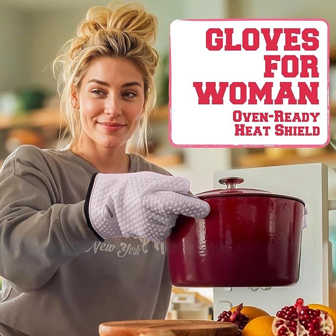 KITCHEN PERFECTION XL Silicone Smoker Oven Gloves for Women -Extreme Heat Resistant BBQ Gloves -Handle Hot Food Right on Your Grill Fryer&Pit|Waterproof Grilling Cooking Mitts|Superior Set+3 Bonuses