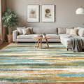 Modern Abstract 8x10 Large Machine Washable Living Room Rug Non-Slip Soft Bedroom Area Rug Green Mustard Multi Ultra Thin Print Faux Wool Carpet Throw Rugs for Playroom Dining Room Indoor