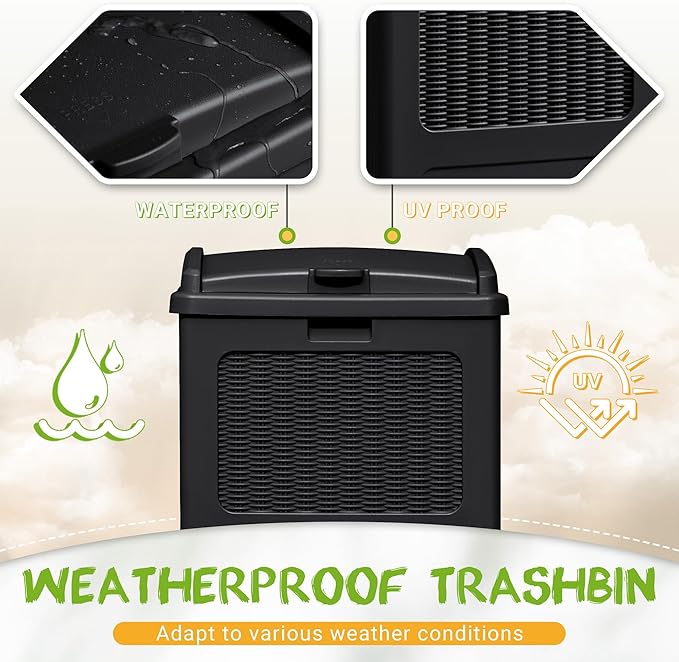YESHOMY 4 Pack Outdoor Trash Can with Lid, Garbage Bins for Garden, Porch, Home and Kitchen, Black