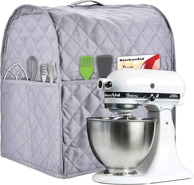 Stand Mixer Cover compatible with Kitchenaid Mixer, Fits All Tilt Head & Bowl Lift Models,Pure Cottot,Fine, Soft, Not Easy to Fade, Not Easy To Pilling (Grey, Fits for 6-8 Quart)