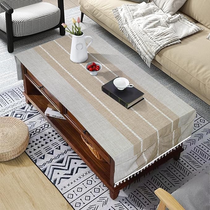 Coffee Table Cloth, Table Cover with Pockets and Tassel,Coffee for Living Room Small Rectangle Tablecloths Washer Dryer Fridge Top Dust Cover,Easy Care Machine Washable
