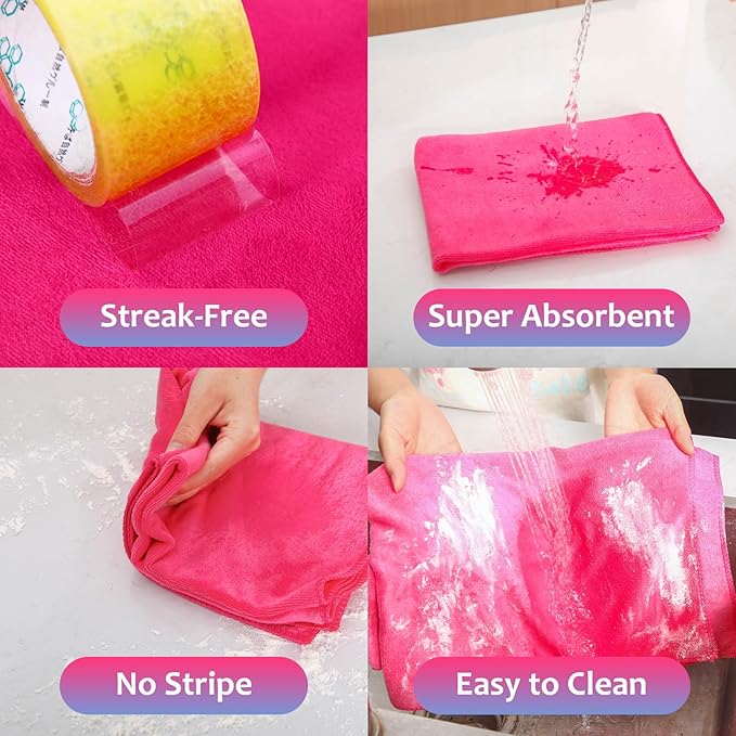 Newwiee 3 Pcs Extra Large Microfiber Cleaning Cloth 30" x 20" Washable Reusable Microfiber Towel Streak Free Lint Free Cloth for Cleaning Home Glass Office Window Bathrooms (Pink,Yellow,Light Blue)