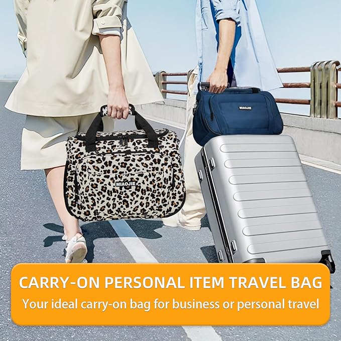 Underseat Carry On Luggage Lightweight Travel Tote Weekender Bag Overnight Duffle Bag for Travel, Travel Essentials Personal Item Travel Bag for Women and Men,Leopard-16Inch