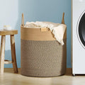 80L Laundry Hamper Basket,Baby Nursery Woven Storage Basket for Toys Bin,Pillows,Blankets,Clothes,Dark&Brown