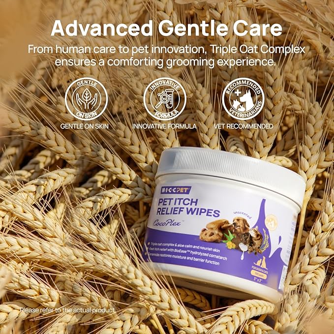 HICC PET Itch Relief Wipes for Dogs & Cats, Rapidly Relieves Itching, Soothes Hot Spots and Skin Irritations, Hypoallergenic Hot Spot Treatment Cleaning Wipes, Alleviate Dry Itchy Skin - 100 Count
