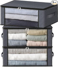 HomeHacks Storage 3-Pack Clothes Organizer Storage Bags Foldable Storage Box with Large Clear Window Sturdy Handles for Closet, Dorm, Pillows, Bedding, Clothes, Blankets, 35L, Gray