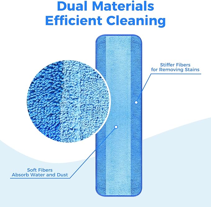 12-Pack Microfiber Cleaning Pads, 18-Inch Microfiber Mop Pads Compatible with Bona Mop, Washable and Reusable Mop Pad Refills for Hardwood Tile Laminate Floors