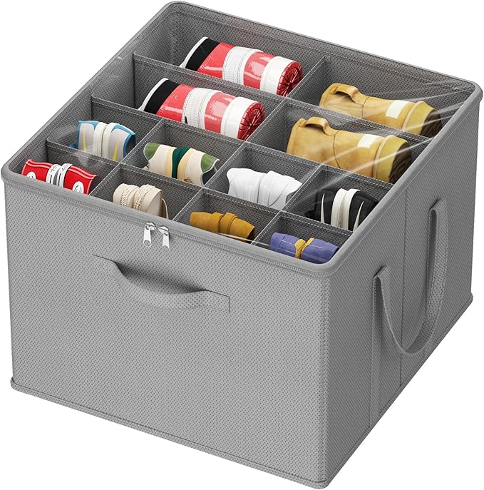 Lifewit Shoe Storage Organizer for Closet Fits 12-16 Pairs, Fabric Large Shoe Box Storage Containers with Clear Cover, Foldable Bins Fit for Boots Sneakers 17"(L) x 17"(W) x 12.5"(H) 1 Pack Light Gray