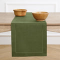 Solino Home Linen Olive Table Runner 132 Inches Long - 100% Pure Linen Extra Long Table Runner 14 x 132 Inch for Christmas, New Year - Classic Hemstitch