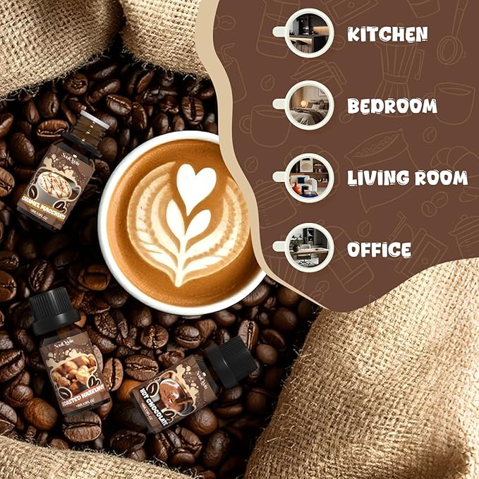 Coffee Fragrance Oils Set, Essential Oil for Diffuser, Diffuser Oil, Use for Soap Candle Making,Caramel Apples, Pumpkin Pie, Candy Corn, Halloween Cookies, Popcorn Balls, Snickers Bars