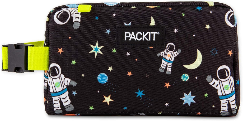 PackIt Freezable Snack Box, Spaceman, Built with ECOFREEZE Technology, Collapsible, Reusable, Zip Closure with Buckle Handle, Great for All Ages and Fresh Snacks on the go