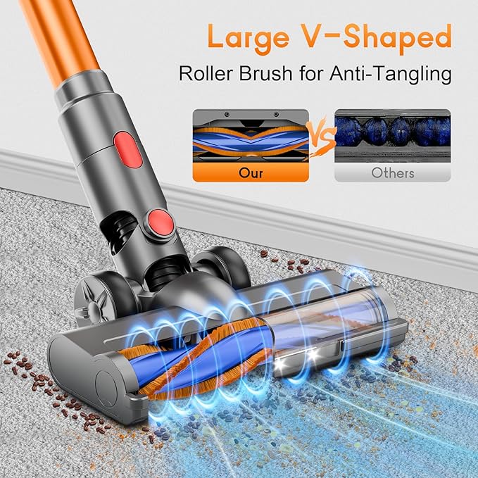 Cordless Stick Vacuum Cleaner - Rechargeable, 45Kpa Powerful Vacuums with Detachable Battery Display, Max 45Mins Runtime, 8 in 1 Handheld Vacuum for Hardfloor & Carpets Pet Hair
