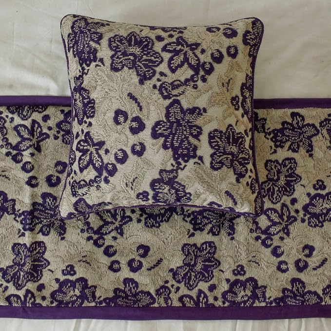 The HomeCentric King/Queen/Twin Purple Designer Twin 53"x18" Bed Runner with 2 Pillow Cover, Floral, Velvet Bed Scarf on Velvet Fabric - Plum Petal