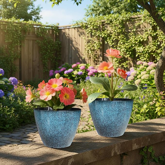 2 Pack Plastic Plant Pots with Drainage Holes, 8 inch Planter