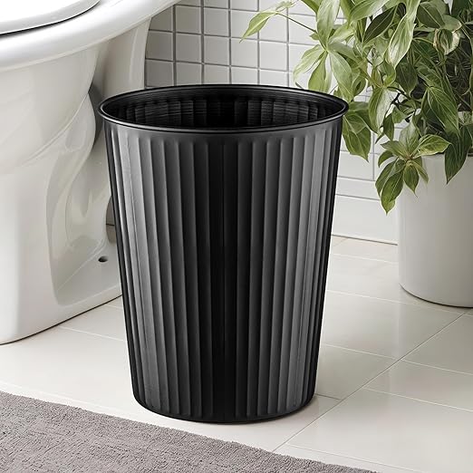 Monarch Abode Black Handcrafted Ridge Embossed Metal Wastebasket for Home Office, Decorative Waste Basket, Modern Bathroom Garbage Can, Durable & Decorative Trash Bin, Black Trash Can