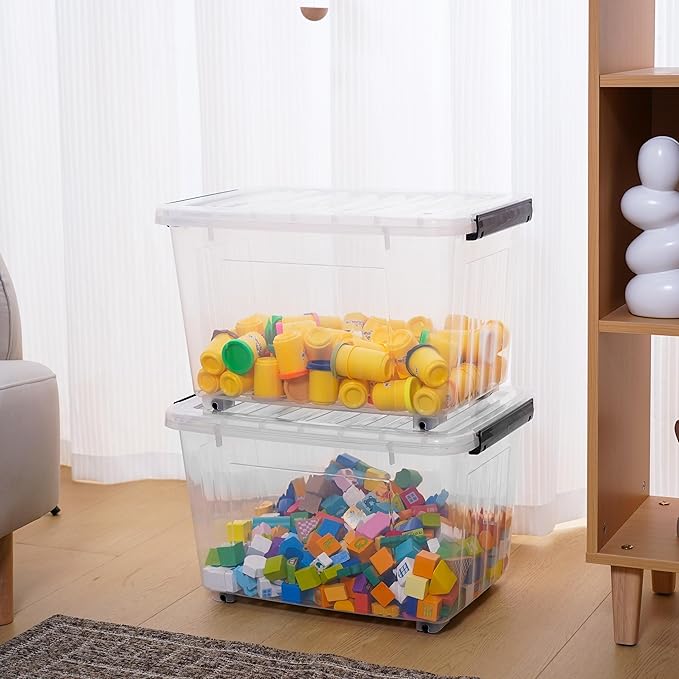 Citylife 54 QT Clear Plastic Storage Bins with Lids Stackable and Nestable Storage Boxes with Lids Large Plastic Storage Containers for Garage, Closet, Kitchen, 2 Packs