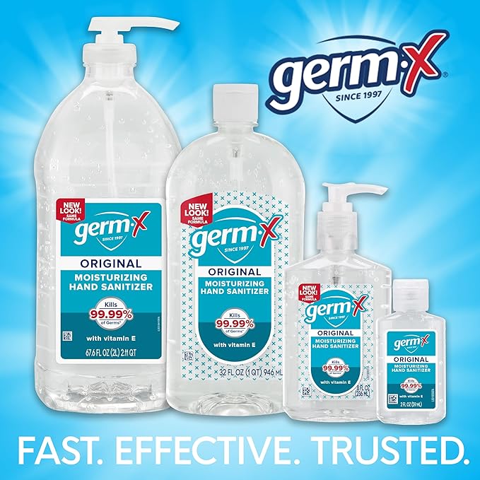 Germ-X Original Hand Sanitizer, Fast-Drying Moisturizing Gel with Vitamin E, Instant & No Rinse Formula, 62% Alcohol, Back to School Supplies, Bulk Size Pump Bottle, 67.6 Fl Oz (Pack of 1)
