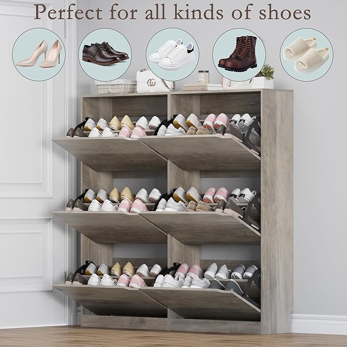 Shoe Cabinet with 6 Flip Drawers, Slim Narrow Shoe Storage Cabinet, Freestanding Shoe Organizer for Entryway, Hallway, Foyer