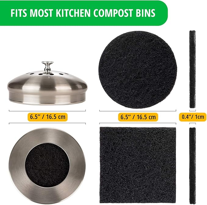 Epohpeek Compost Bin Filters Charcoal - Filter Replacement for Kitchen Pail Composter, 12 Pack Extra Thick (1cm) Fits Gallon Bucket Countertop Bins - Activated Carbon, 6 Round 6 Square, Both 6.5”