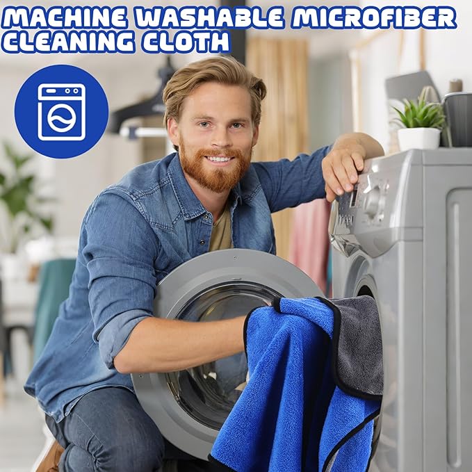 Tallew 50 Pcs Microfiber Towels 16 Inch x 16 Inch Microfiber Cloth Car Drying Towels for Cars Washing Polishing Office Windows Cleaning Household Supplies (Blue,Gray)