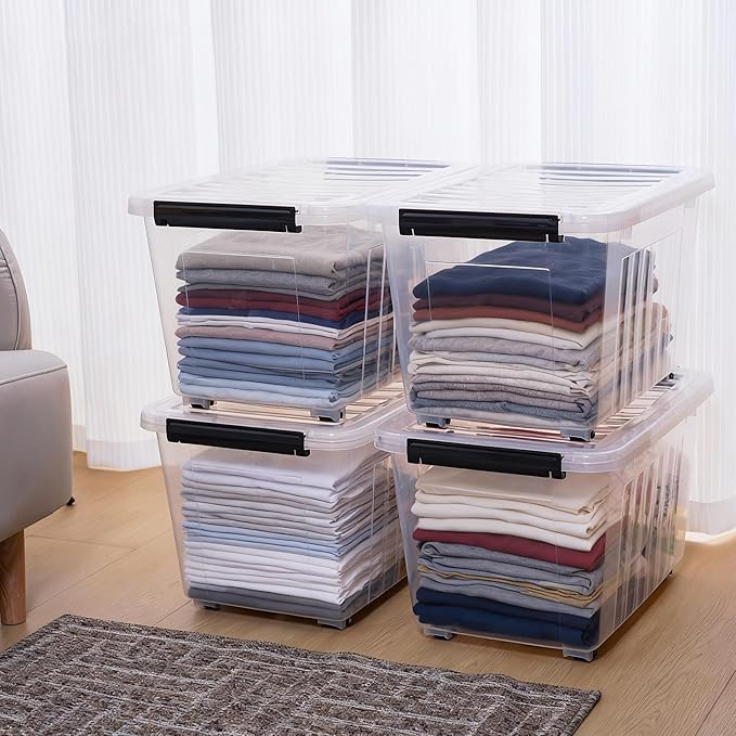 Citylife 54 QT Clear Plastic Storage Bins with Lids Stackable and Nestable Storage Boxes with Lids Large Plastic Storage Containers for Garage, Closet, Kitchen, 6 Packs