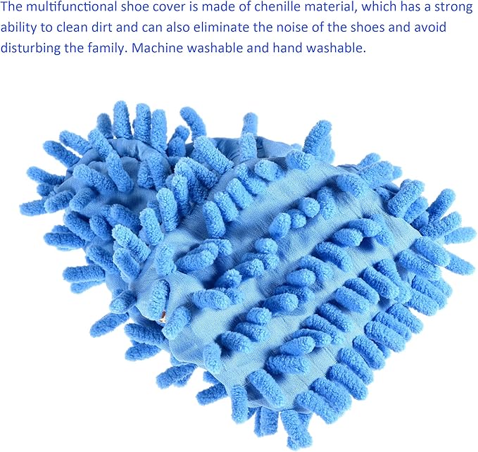 1 Pair Washable Cleaning Shoes Cover - Floor Cleaning Dust, Chenille Microfiber Duster Mop Slippers, Apply to House Office Room (Blue)