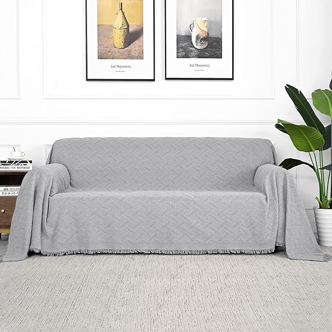 MYSKY HOME Light Grey Sofa Covers for 3 Cushion Couch Geometrical Couch Cover Living Room Sofa Throws Sofa Slipcovers for Pets, Kids (XX-Large, 91" x 134", Light Grey)