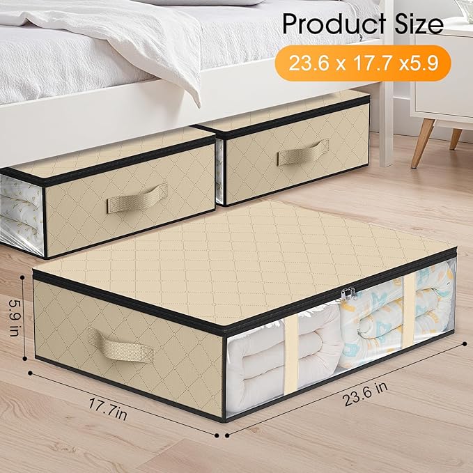 StorageRight Under Bed Storage Bins,10-Pack 40L Foldable Fabric Storage Bags with Transparent Window, Breathable Organizer for Clothes/Blanket/Comforter/Quilts,Beige