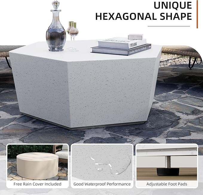 UPHA Outdoor Hexagon Coffee Table, Small Modern Minimalist Accent Tables