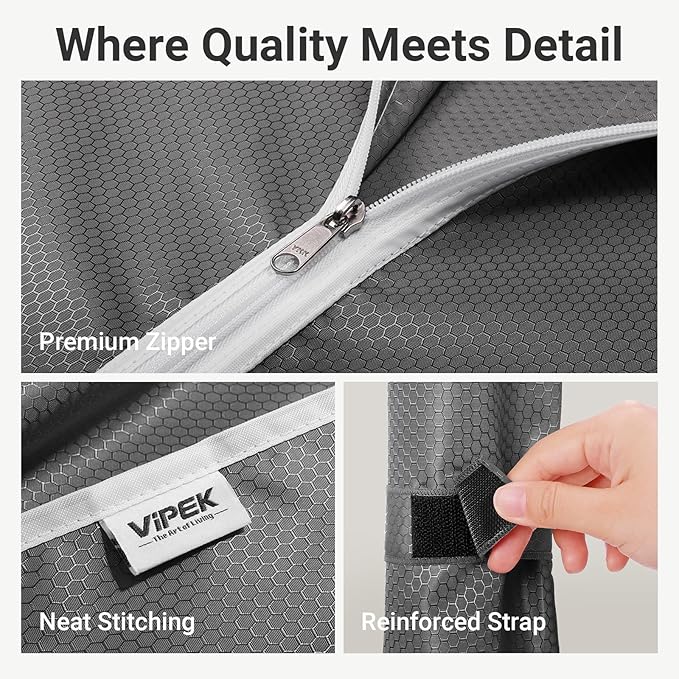 VIPEK R3C Rolling Clothes Rack with Cover Portable Closet for Hanging Clothes, Heavy Duty Garment Rack Clothing Racks with Wheels& Hanging Rod, Black Racks with Grey Upgraded Polyester Cover