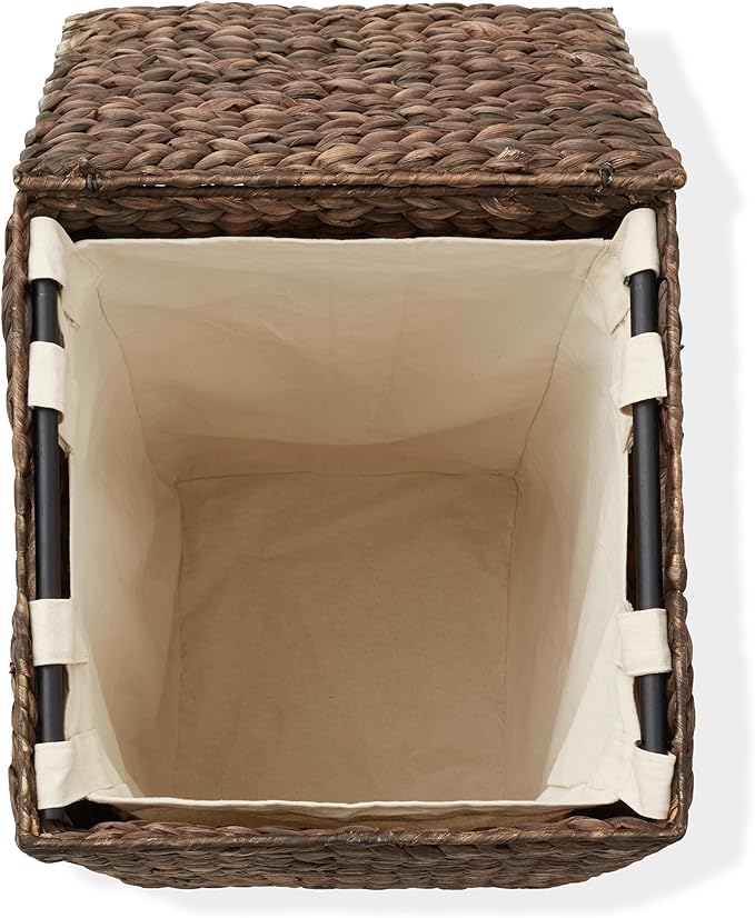 Casafield Laundry Hamper with Lid and Removable Liner Bag - Espresso, Woven Water Hyacinth Square Laundry Basket Sorter for Clothes and Towels