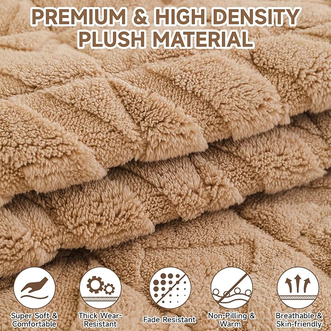OTOB Couch Cover for Dogs Washable Pet Friendly, Non Slip Plush Funny Fuzzy Loveseat Sofa Cushion Slipcovers, All Seasons Geometric Jacquard Soft & Cozy Pet Bed Mat Protector (Coffee, 27.6" x 47.2")