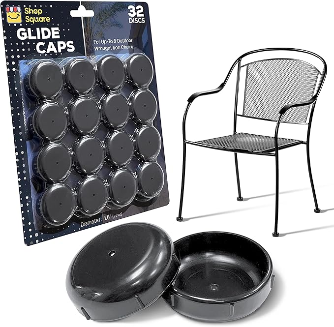 Wrought Iron Patio Furniture Feet Caps (32 Pack, Black) - 1.5" Round Plastic Outdoor Chair Leg Caps, Patio Furniture Replacement Feet