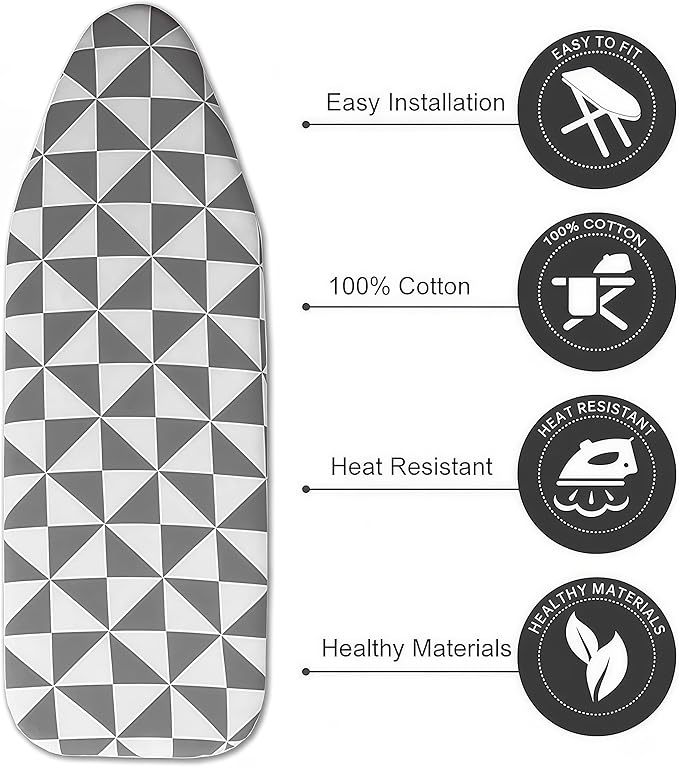 Ironing Board Cover with Two 5MM Thick Feltpads,13"x43"Heat Resistant Replacement Ironing Board Cover and Pad,Fits Standard Ironing Boards,Durability and Easy to Install