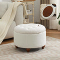 24Inch Round Storage Ottoman with Tray, Modern Tufted Fabric Circle Coffee Table with Storage, Upholstered Ottoman with Removable Top for Living Room, Bedroom, Beige