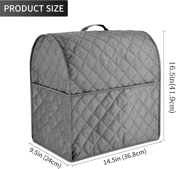 Stand Mixer Cover compatible with Kitchenaid Mixer, Fits All Tilt Head & Bowl Lift Models with 3 Organizer Bag for Accessories. (Grey, For Bowl Lift 5-8 Quart)
