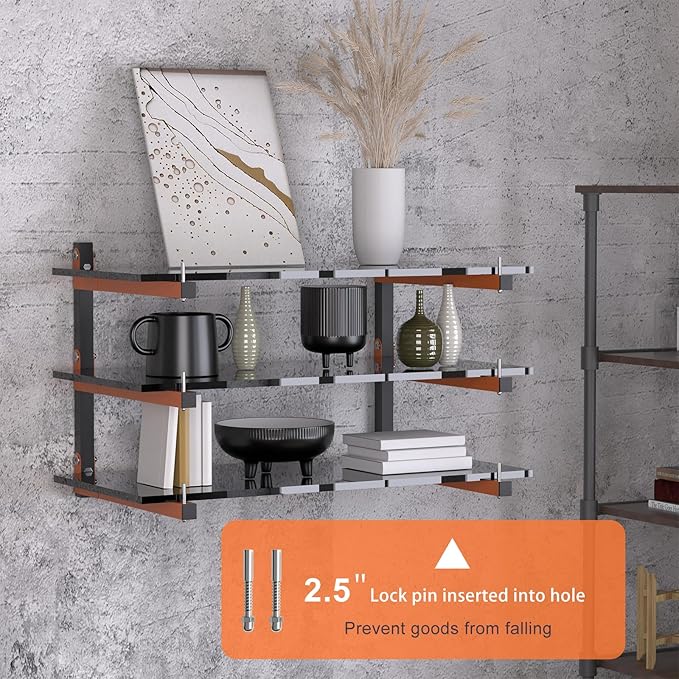 2 Pack Lumber Storage Rack, Wall Mount Wood Storage Racks, Heavy Duty 3-Level System Lumber Metal Racks, 360 LBS Sturdy Garage Wood Organizer, Indoor and Outdoor