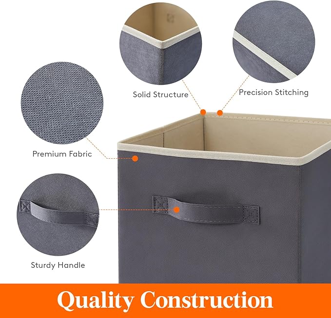 Lifewit 12 Packs Storage Cubes, 11 Inch Cube Storage Bins, Foldable Decorative Fabric Storage Baskets for Organizing Home Organizers with Handles for Shelves, Closet, Grey